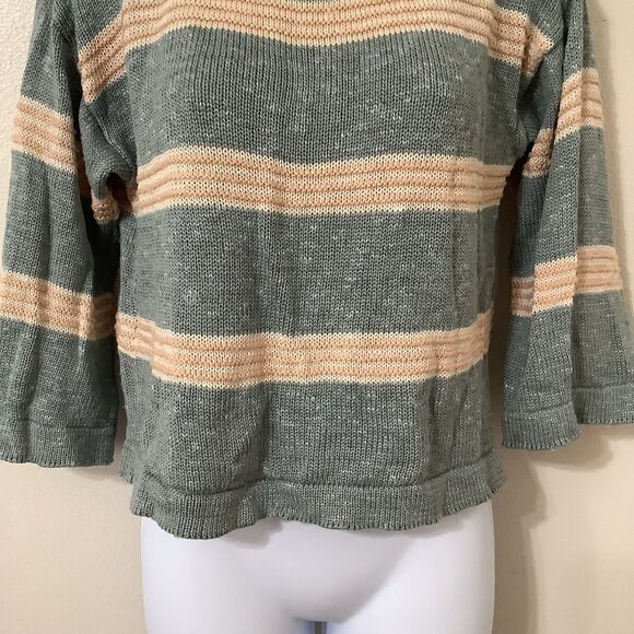 Vintage Prophecy Cottagecore Grandpacore Linen Blend Sage Striped Knit Sweater M - Picture 3 of 11